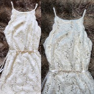 I.N. San Francisco lace sequence Sparkly White and gold dress